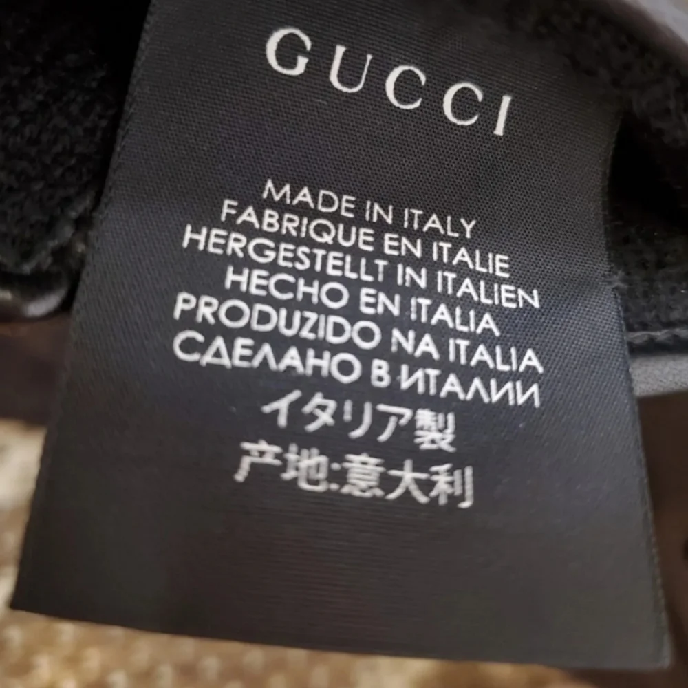 NWT Gucci G Metal Logo Black Marmont Leather Cashmere Lined Gloves 7.5 USA & Box